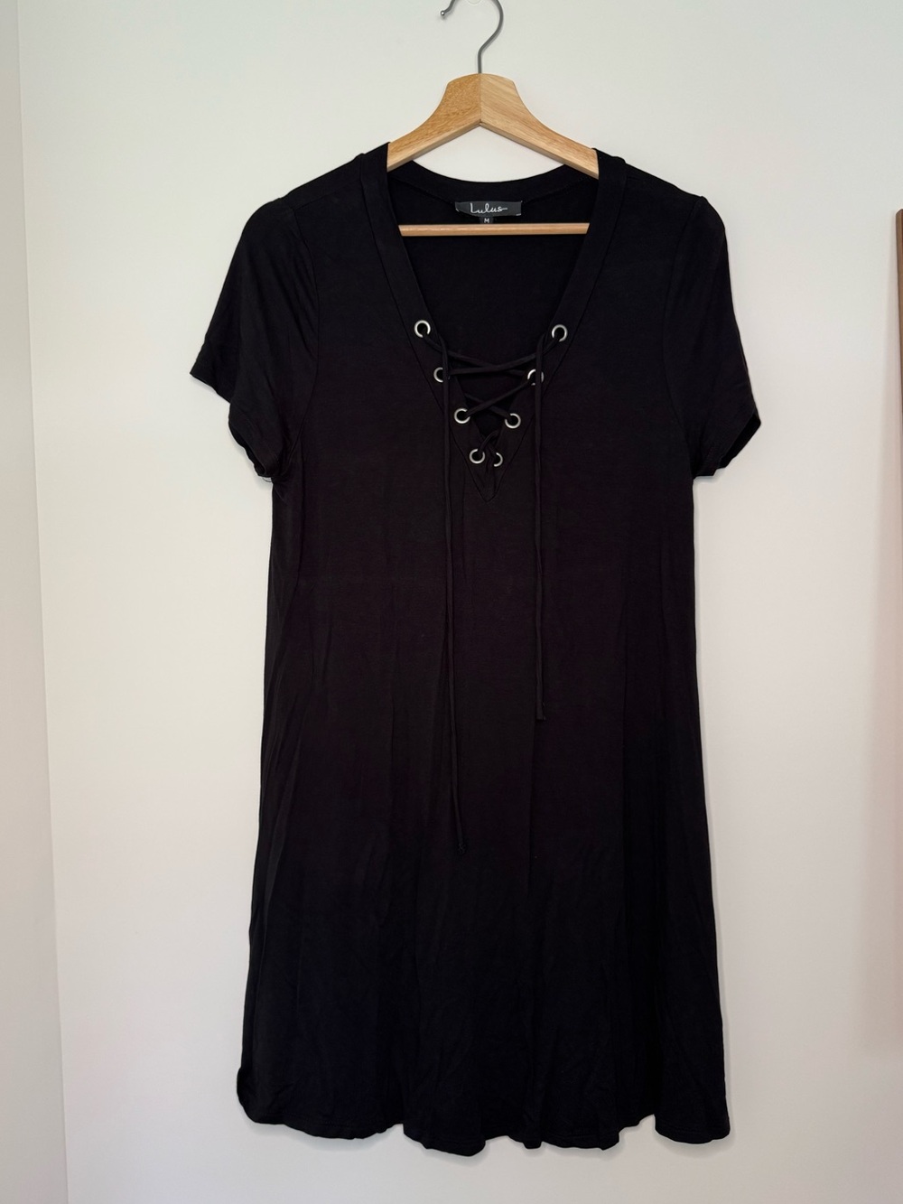 Lulu's Black Lace-Up V-Neck Mini Dress